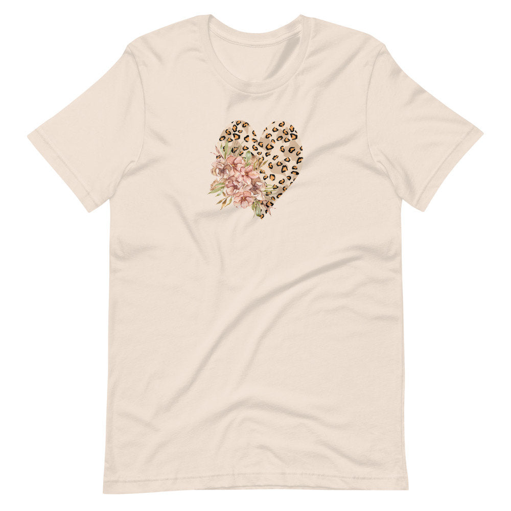 Leopard Heart TShirt, Leopard Heart with Flowers, Womens Graphic TShirt, Valentines Day Shirt, Floral Heart, Watercolor Shirt, Trendy Love 