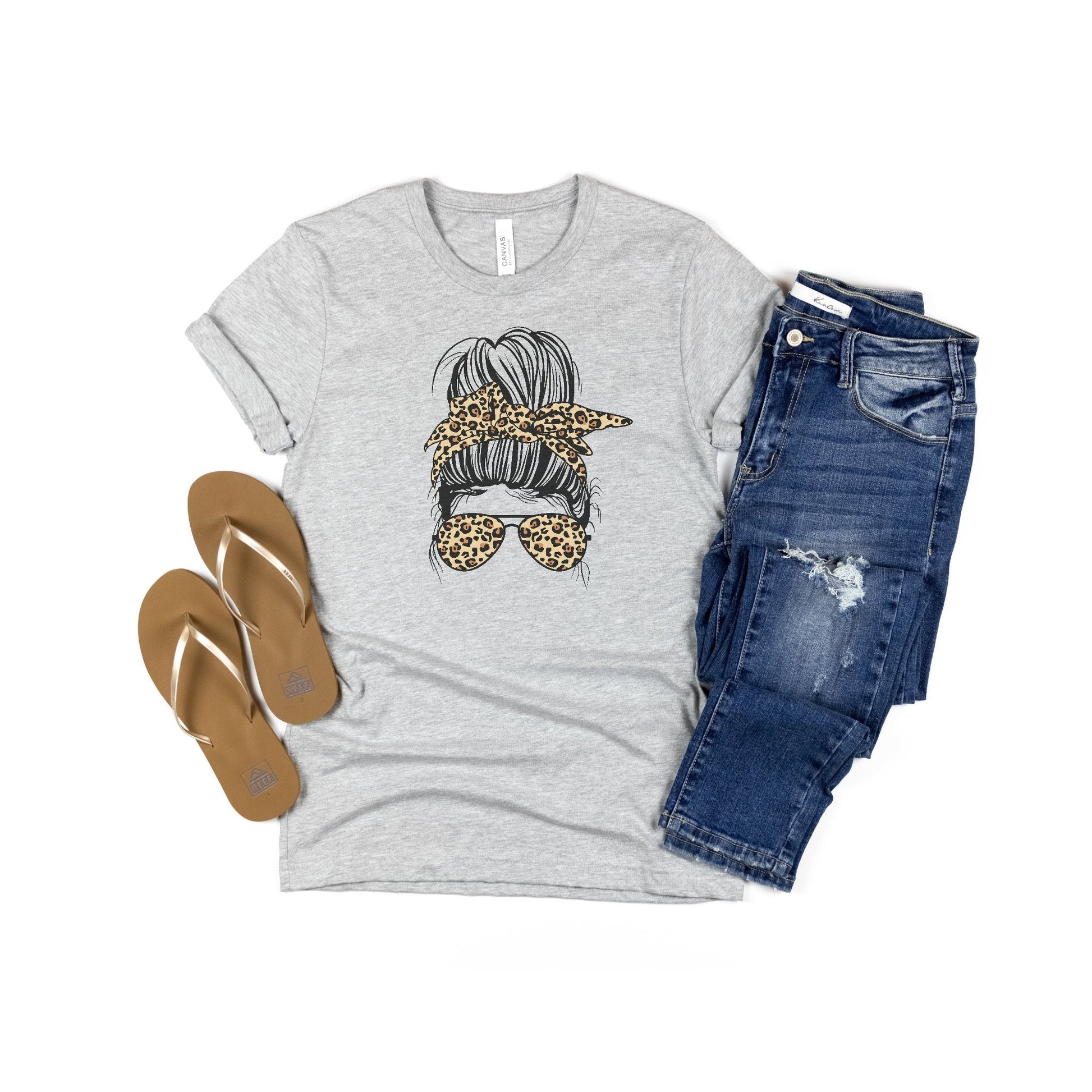 Messy Bun Leopard Sunglasses Shirt, Mom Bun TShirt, Leopard Mama Shirt, Mothers Day Gift, Leopard T-Shirt, Gift for Best Friend - Premium  - Just $24.50! Shop now at Nine Thirty Nine Design