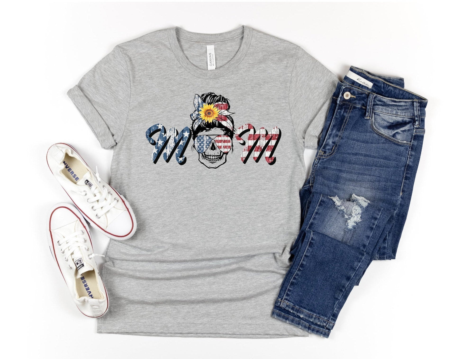 Mom 4th of July Shirt, Skull Mom Fourth of July Tshirt, Sunflower Shirt, Red White and Blue Tshirt, America Shirt, Independence Day Outfit - Premium  - Just $24.50! Shop now at Nine Thirty Nine Design