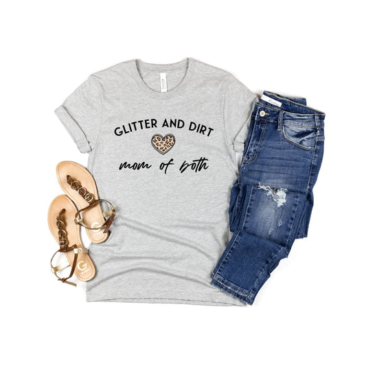 Glitter and Dirt Mom of Both Tshirt, Mom of Both T-Shirt, Mothers Day Gift, Leopard Print Heart Shirt, Gift from Daughter, Gift from Son - Premium Shirts - Just $21.50! Shop now at Nine Thirty Nine Design