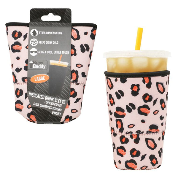 Insulated Drink Sleeve Pink Leopard Large 