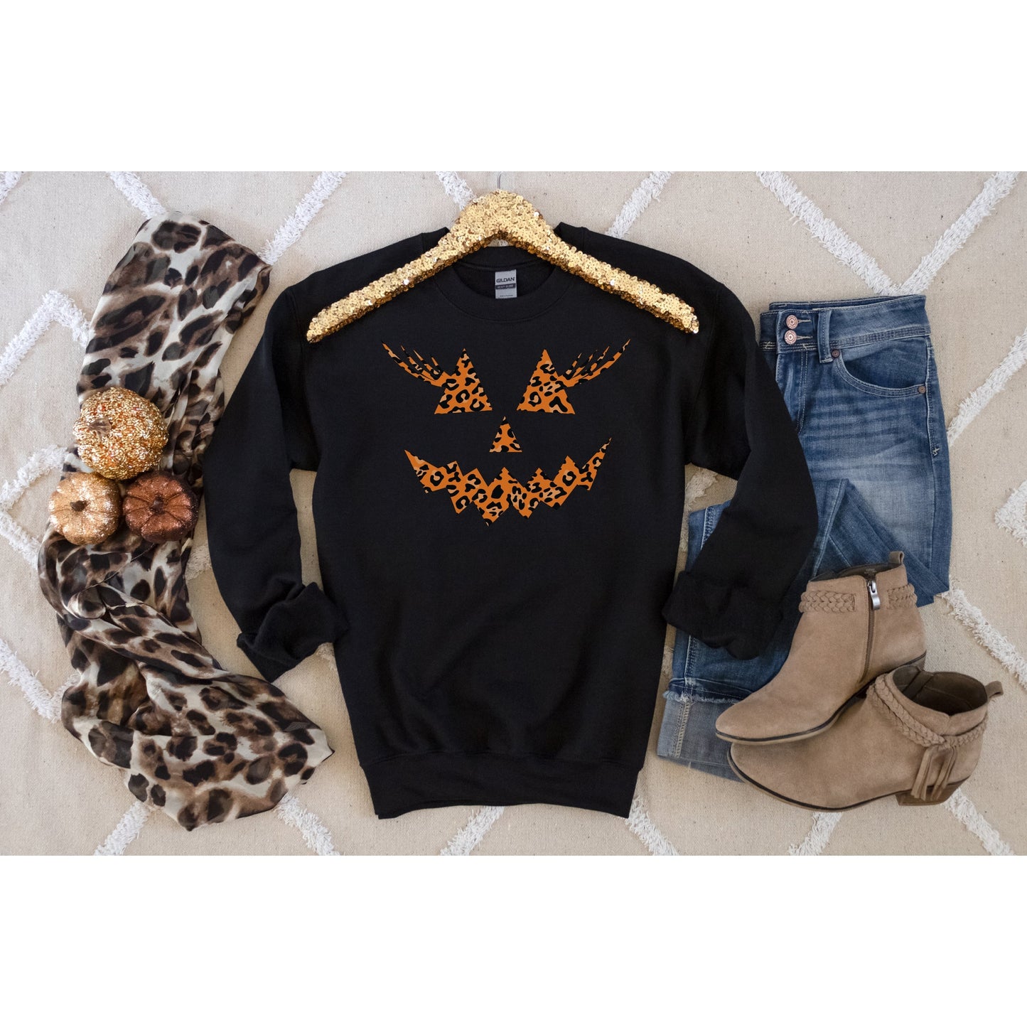 Leopard Pumpkin Face Sweatshirt - Premium Sweatshirt - Just $29.50! Shop now at Nine Thirty Nine Design