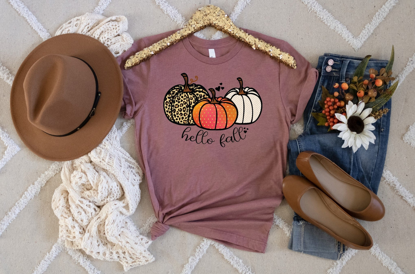 Hello Fall, Pumpkin Shirt, Leopard Pumpkin Shirt - Premium T-Shirt - Just $21.50! Shop now at Nine Thirty Nine Design