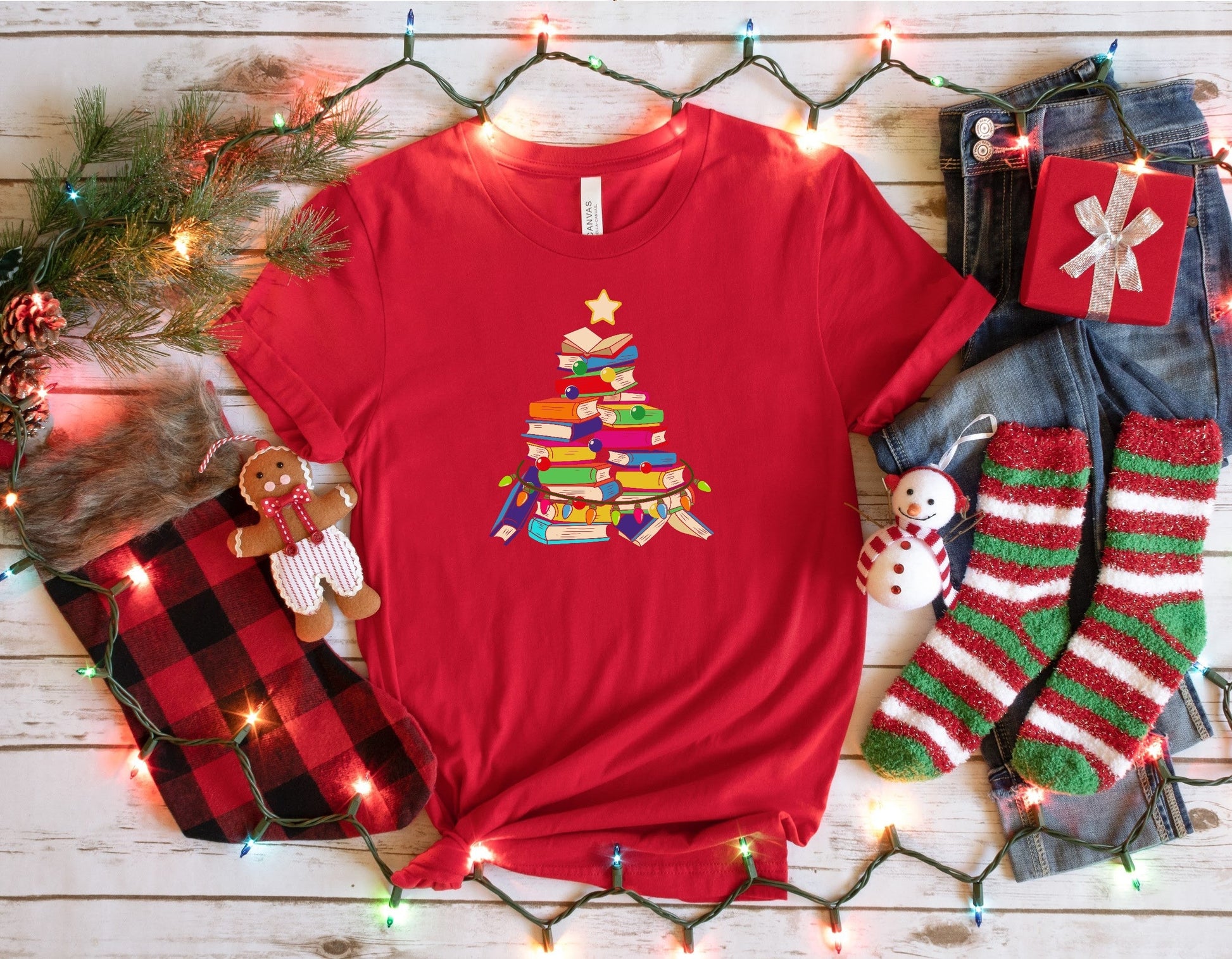 Book Lover Shirt, Book Christmas Shirt, Librarian Christmas Gift, Christmas Book Shirt, Book Christmas Tree, Gift for Reader, Literacy Tee - Premium T-Shirt - Just $21.50! Shop now at Nine Thirty Nine Design