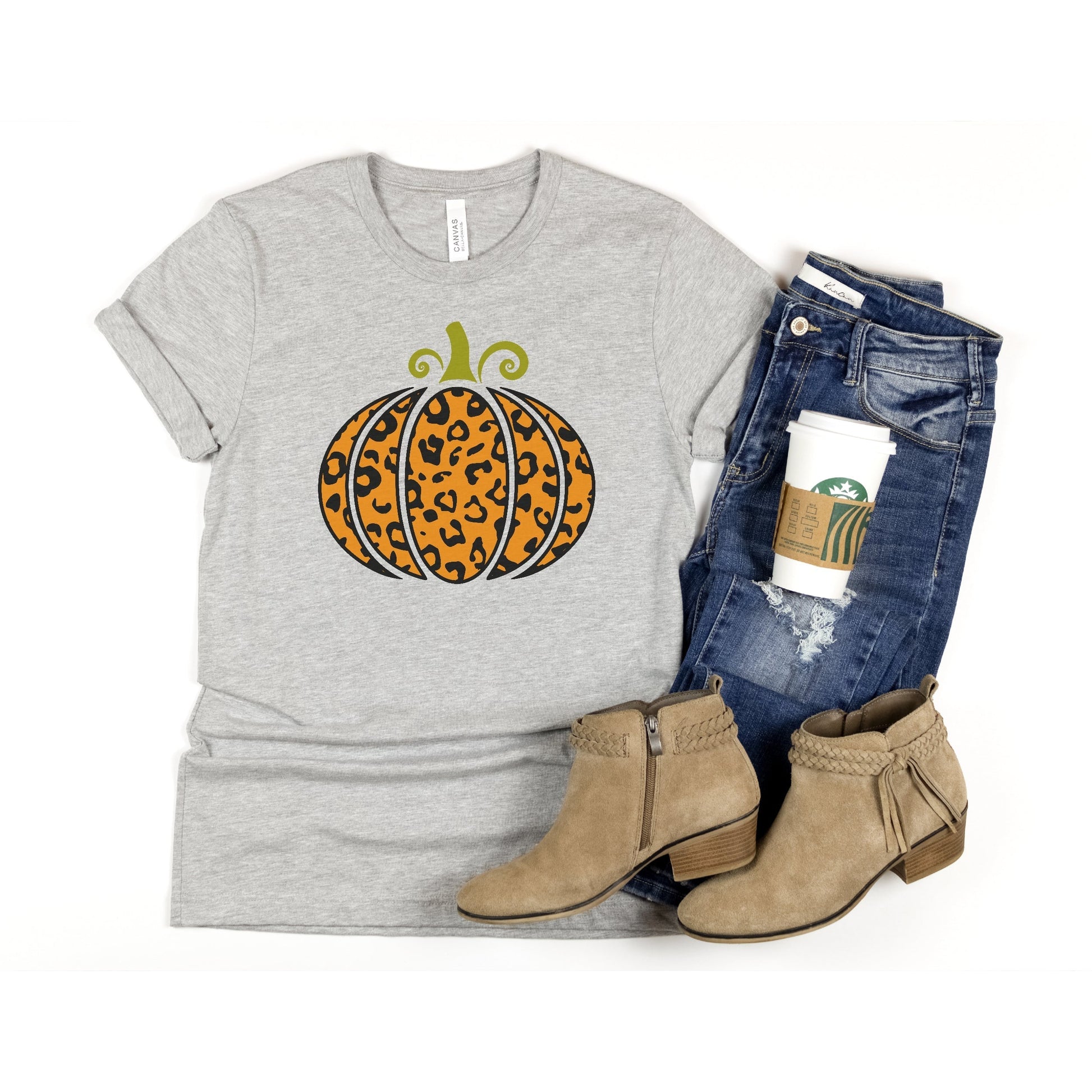 Orange Leopard Print Pumpkin Short Sleeve Tee T-Shirt