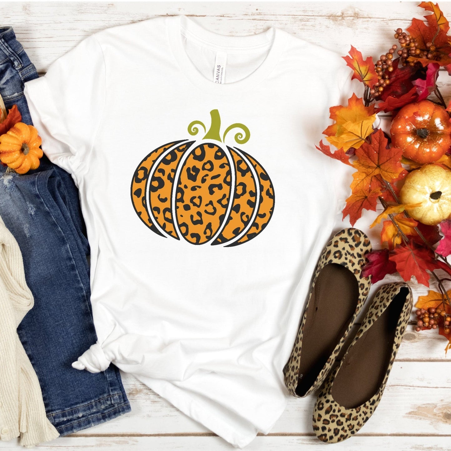 Orange Leopard Print Pumpkin Short Sleeve Tee T-Shirt