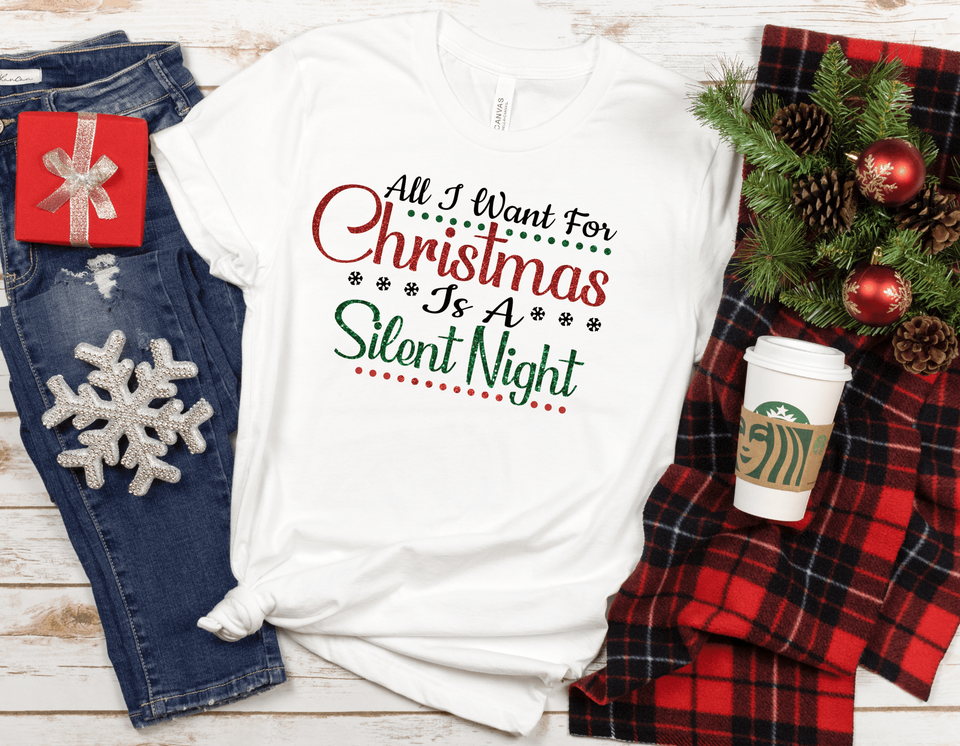 All I Want For Christmas Is A Silent Night T-Shirt - Premium T-Shirt - Just $24.50! Shop now at Nine Thirty Nine Design