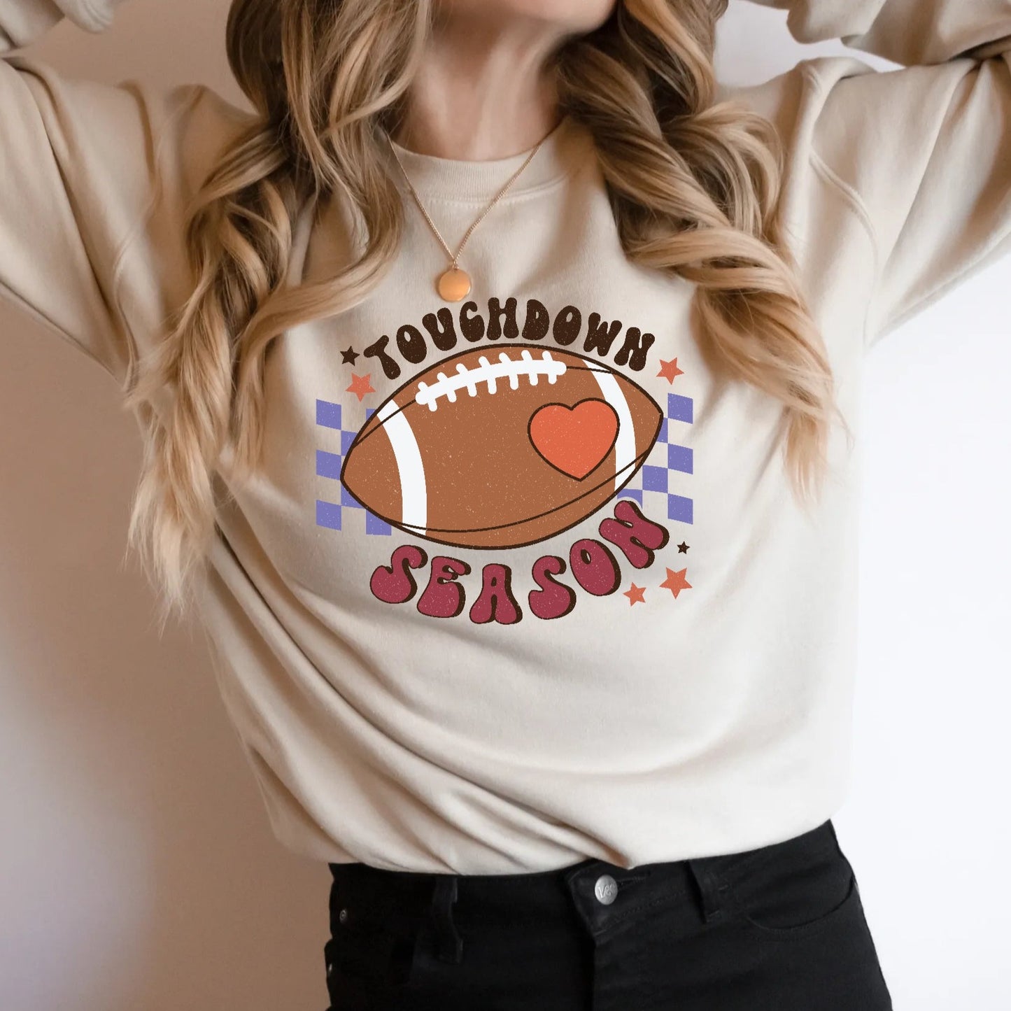 Touch Down Season Retro Womens Sweatshirt in Sand Color